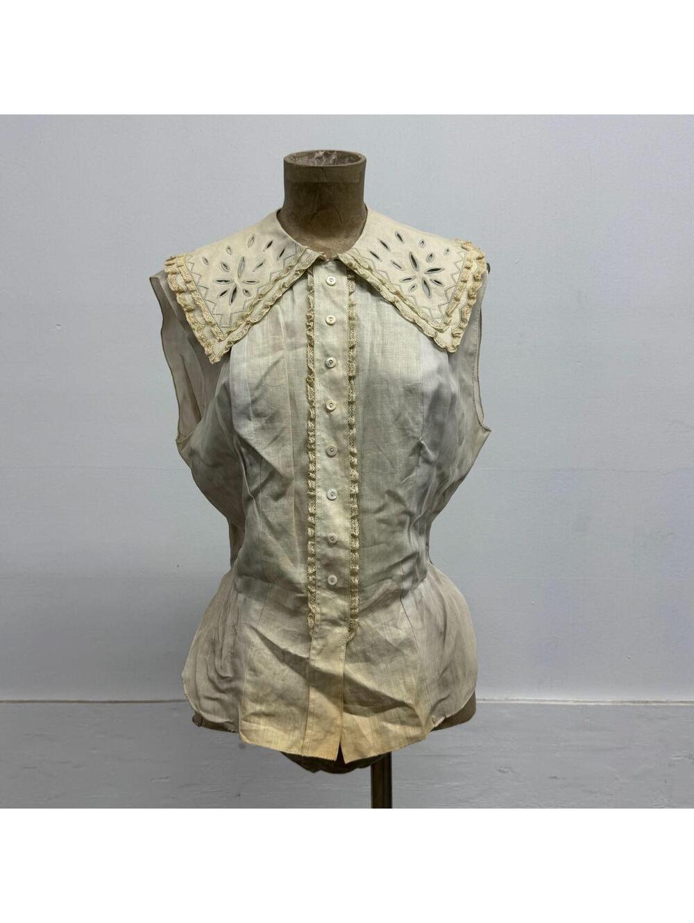 50s Vintage Edwardian-Style Antique Cotton Lawn Cutwork Collar Blouse
